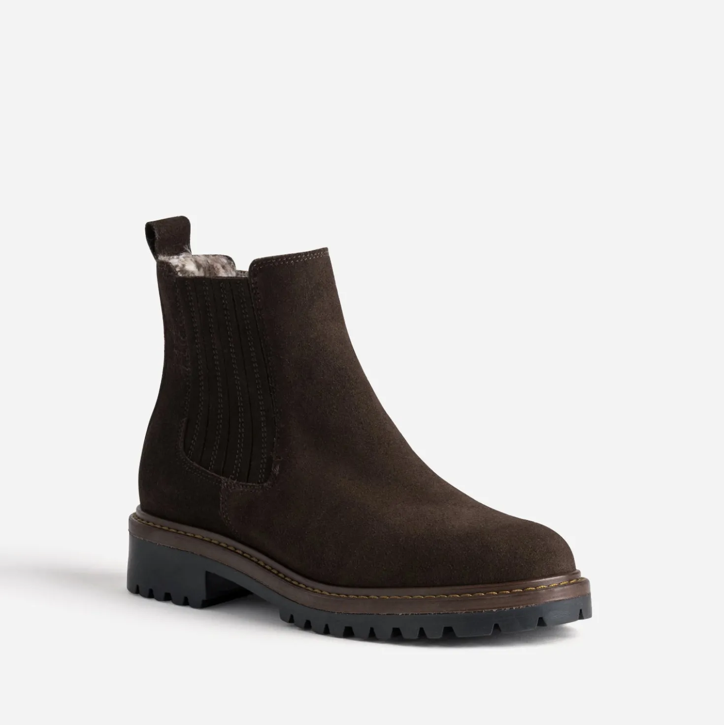 Chelsea boots marron cuir velours fourré