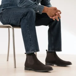 Chelsea boots marron cuir velours