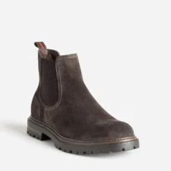 Chelsea boots marron cuir velours semelle crantée