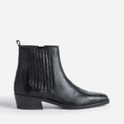 Chelsea boots noir cuir embossé effet croco