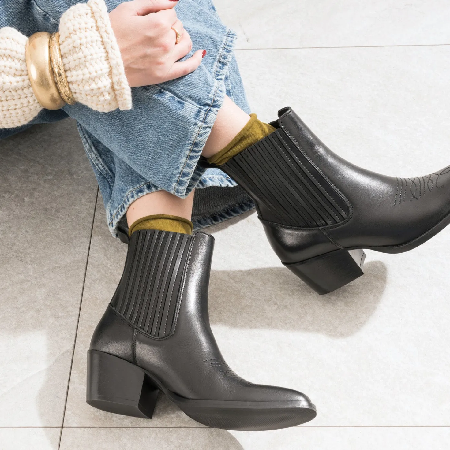 Chelsea boots santiag noir éco-conçu en cuir