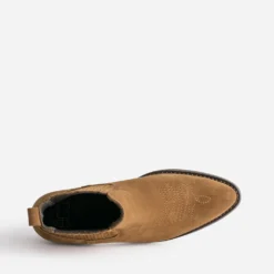 Chelsea boots santiags camel éco-conçu en cuir velours
