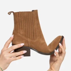 Chelsea boots santiags camel éco-conçu en cuir velours