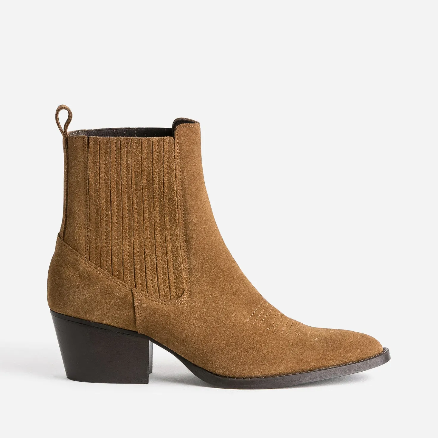 Chelsea boots santiags camel cuir velours