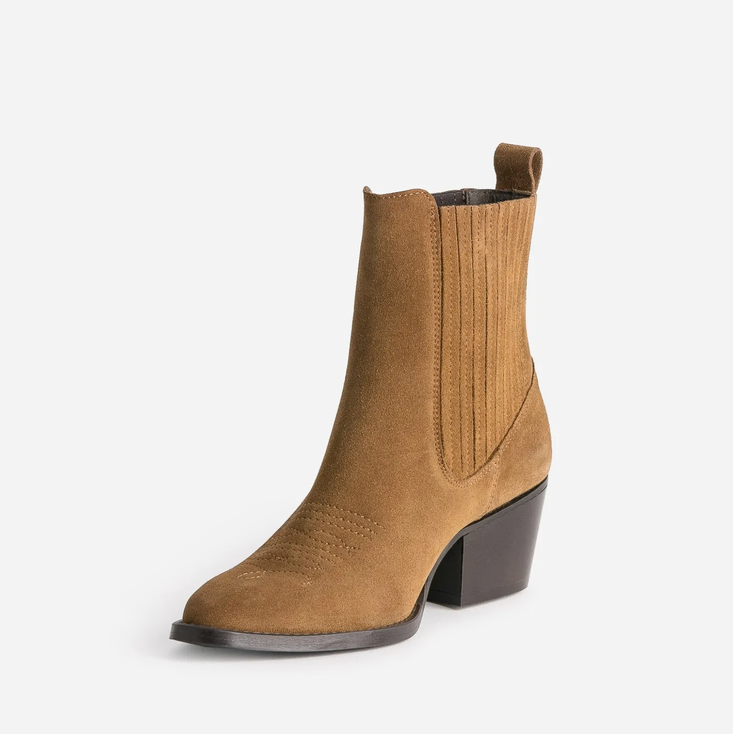Chelsea boots santiags camel cuir velours