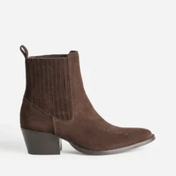 Chelsea boots santiags marron cuir velours