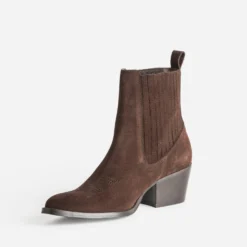 Chelsea boots santiags marron cuir velours