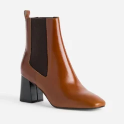 Chelsea boots à talon cognac cuir