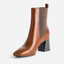 Chelsea boots à talon cognac cuir