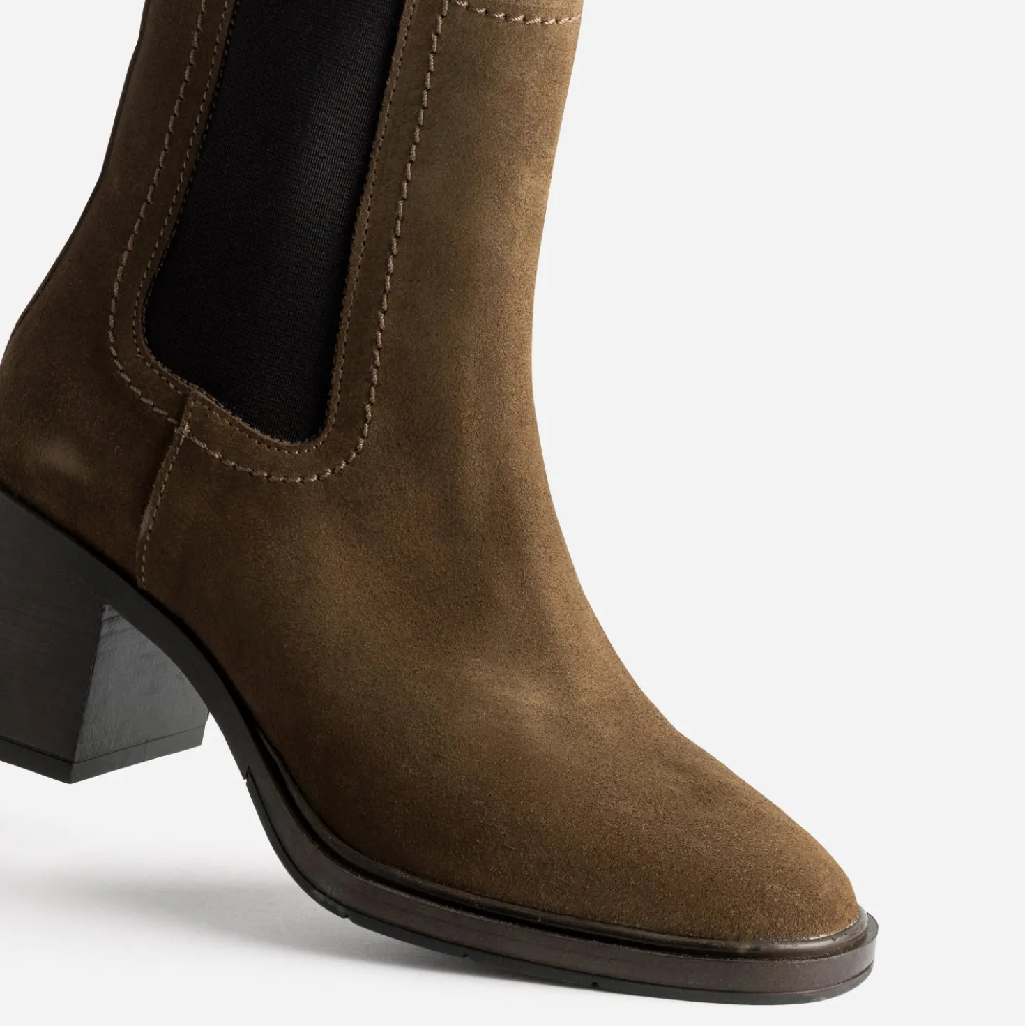 Chelsea boots talon tabac cuir velours