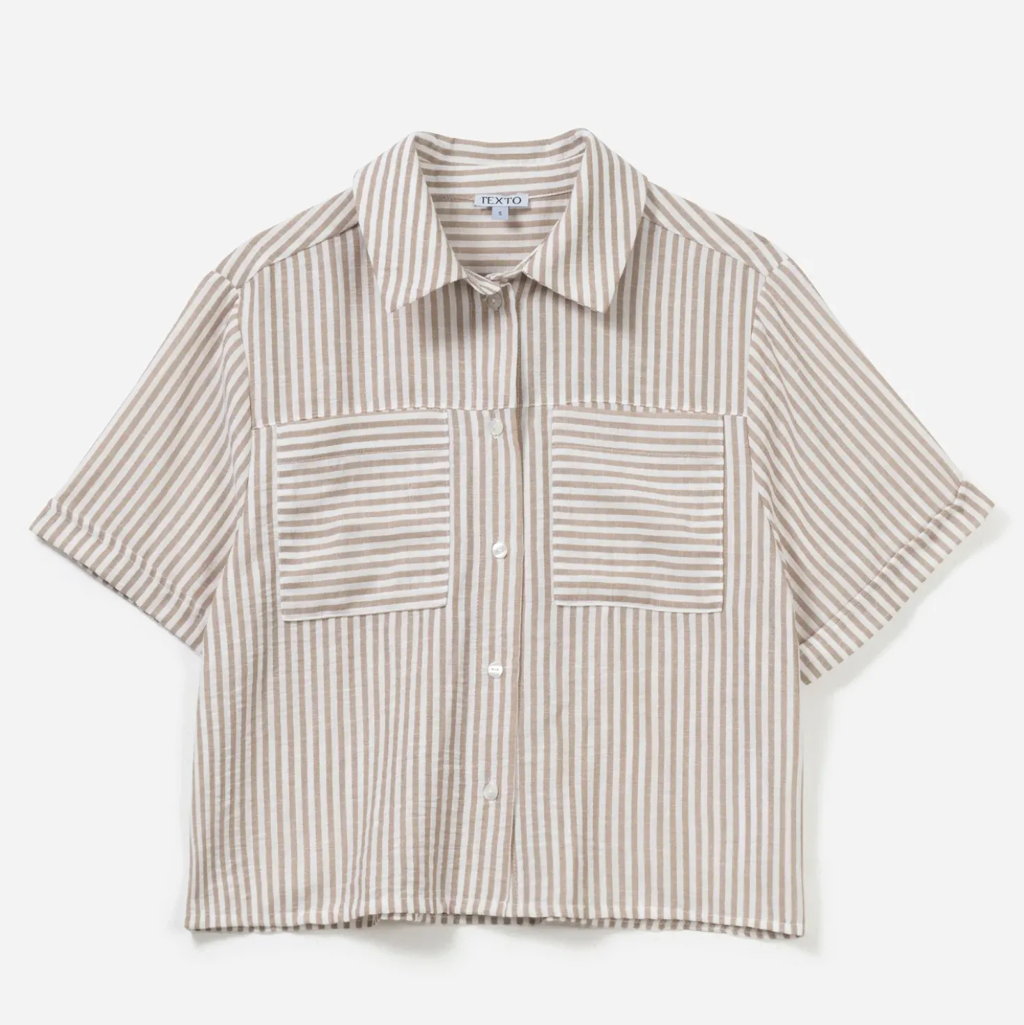 Chemise beige rayée manches courtes