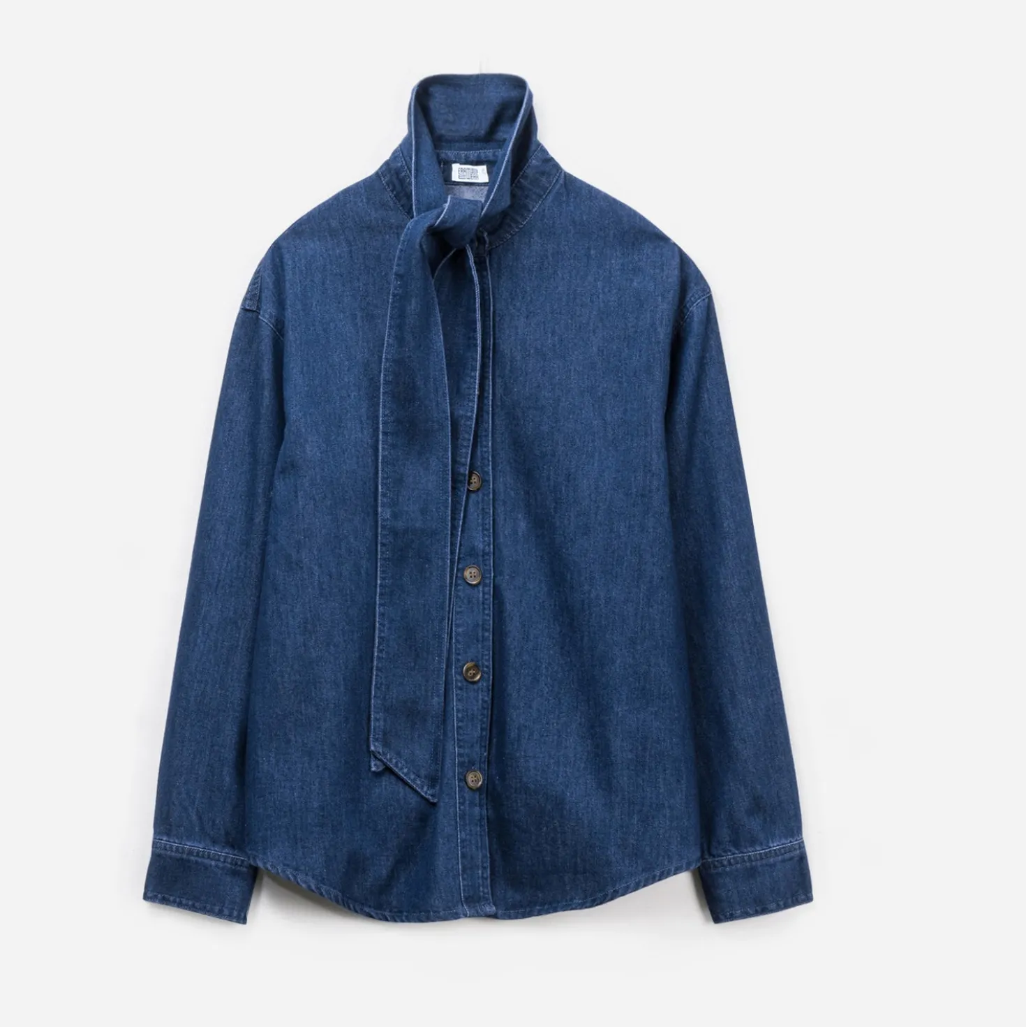 Chemise ERAM WEAR en jean bleu à col Lavallière