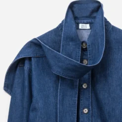 Chemise ERAM WEAR en jean bleu à col Lavallière