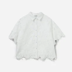 Chemise manches courtes TEXTO blanche dentelle