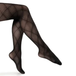Collants noirs voile motif losanges