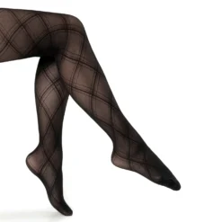 Collants noirs voile motif losanges