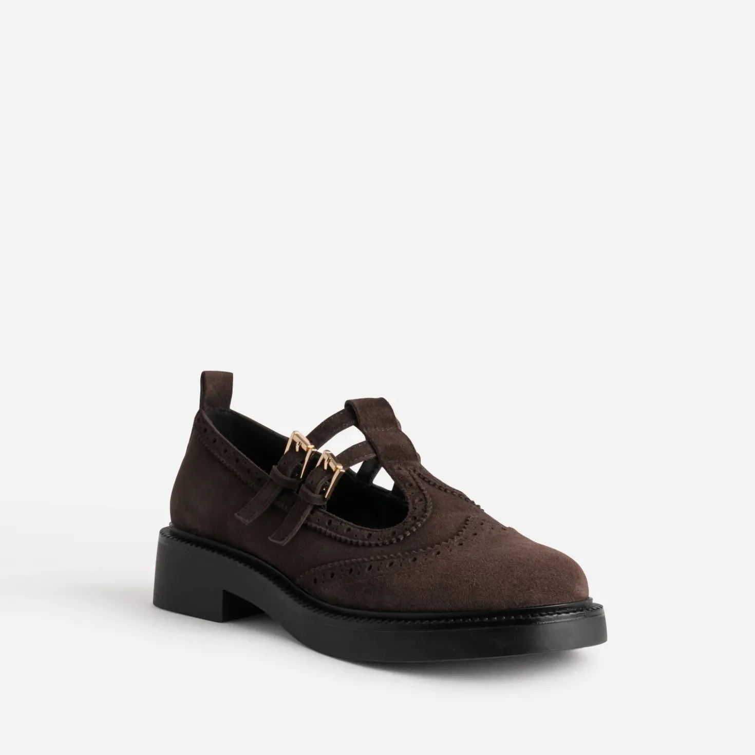 Derby babies marron cuir velours détails perforations