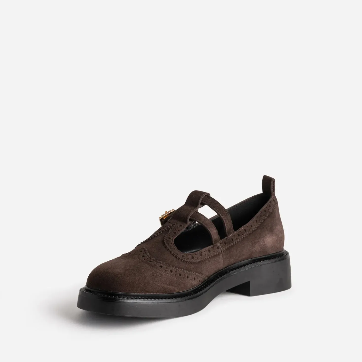 Derby babies marron cuir velours détails perforations