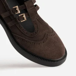 Derby babies marron cuir velours détails perforations
