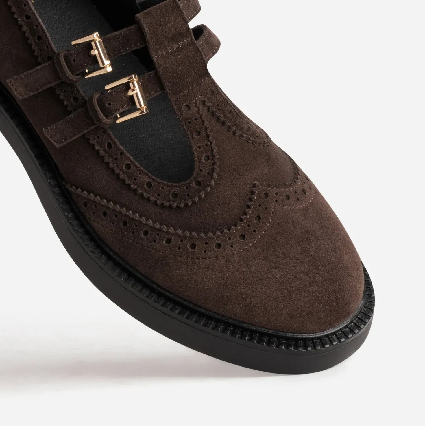 Derby babies marron cuir velours détails perforations