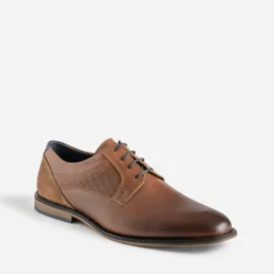 Derby éco-conçu cognac cuir lacet marine