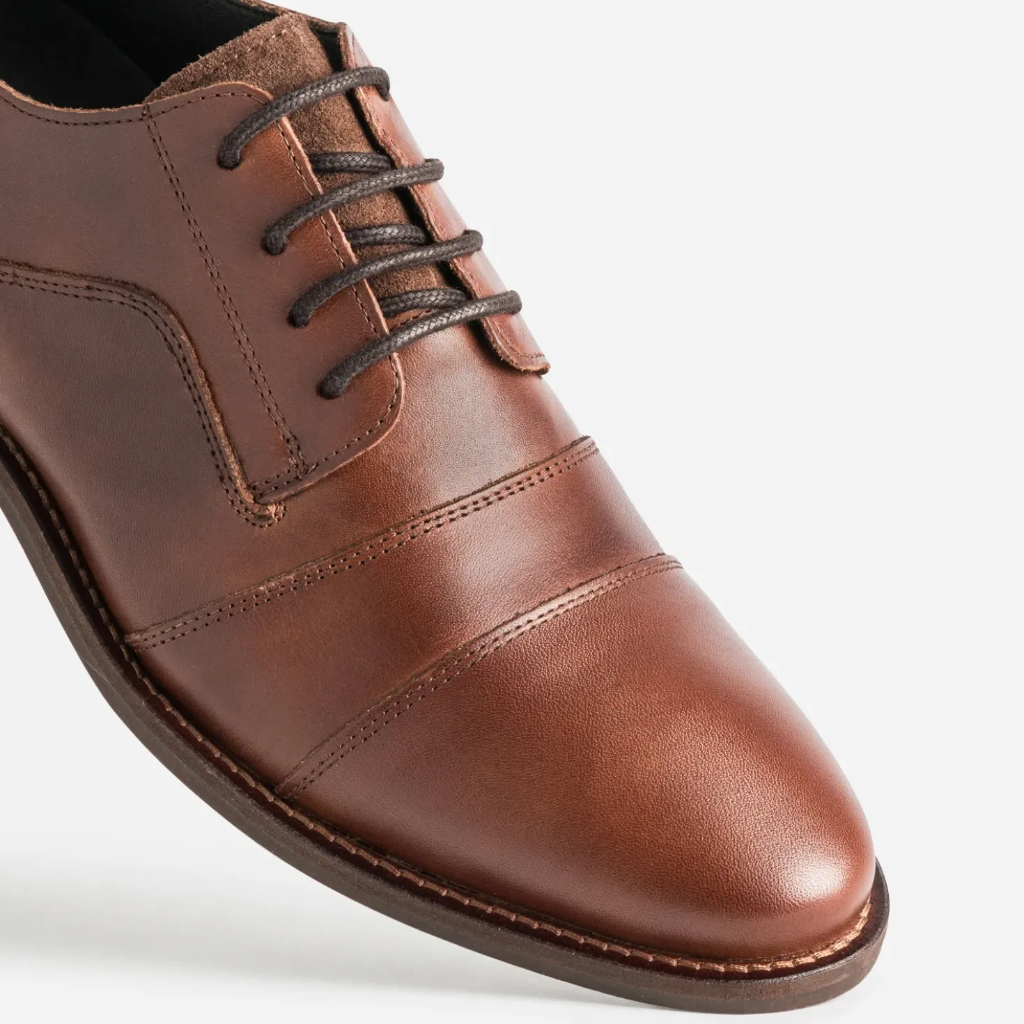 Derby cognac cuir bout droit