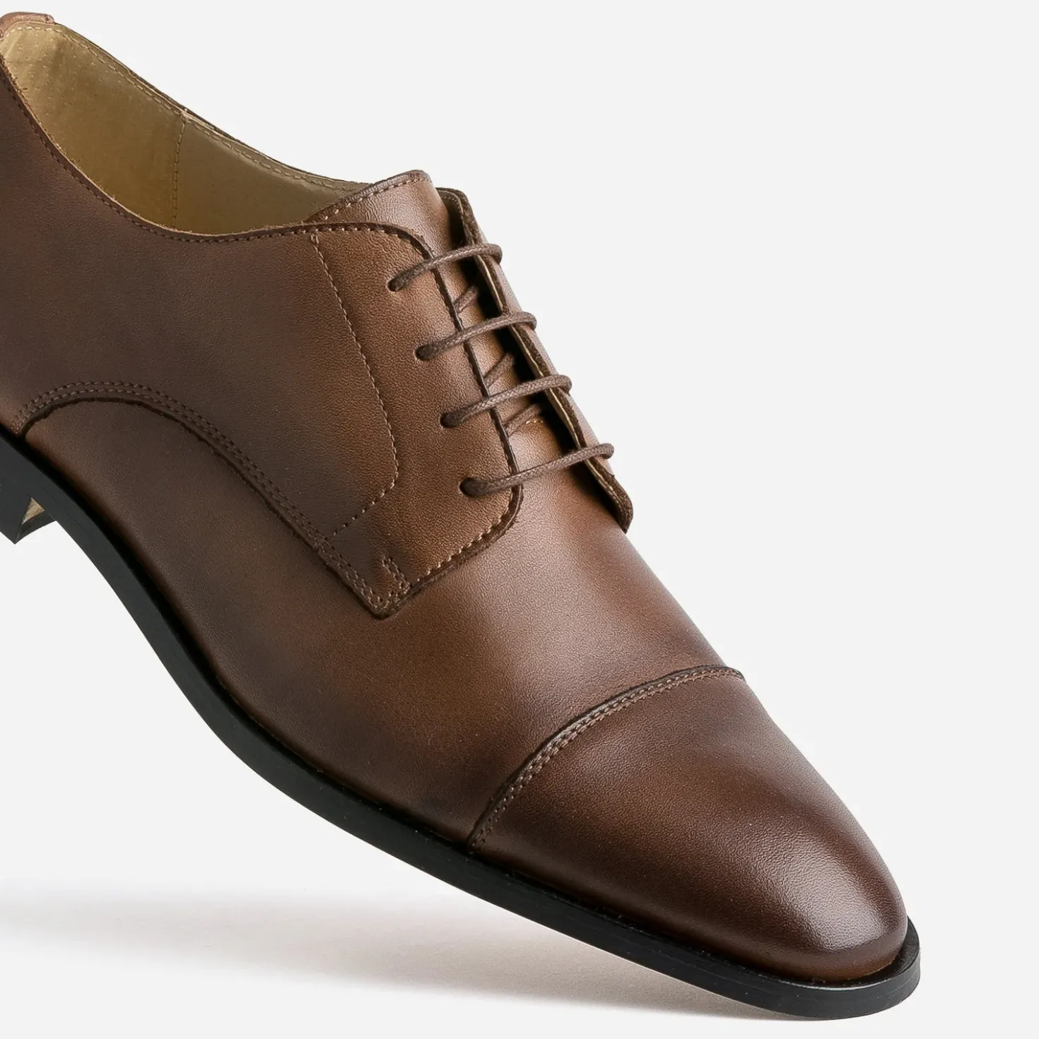 Derby cognac cuir bout droit