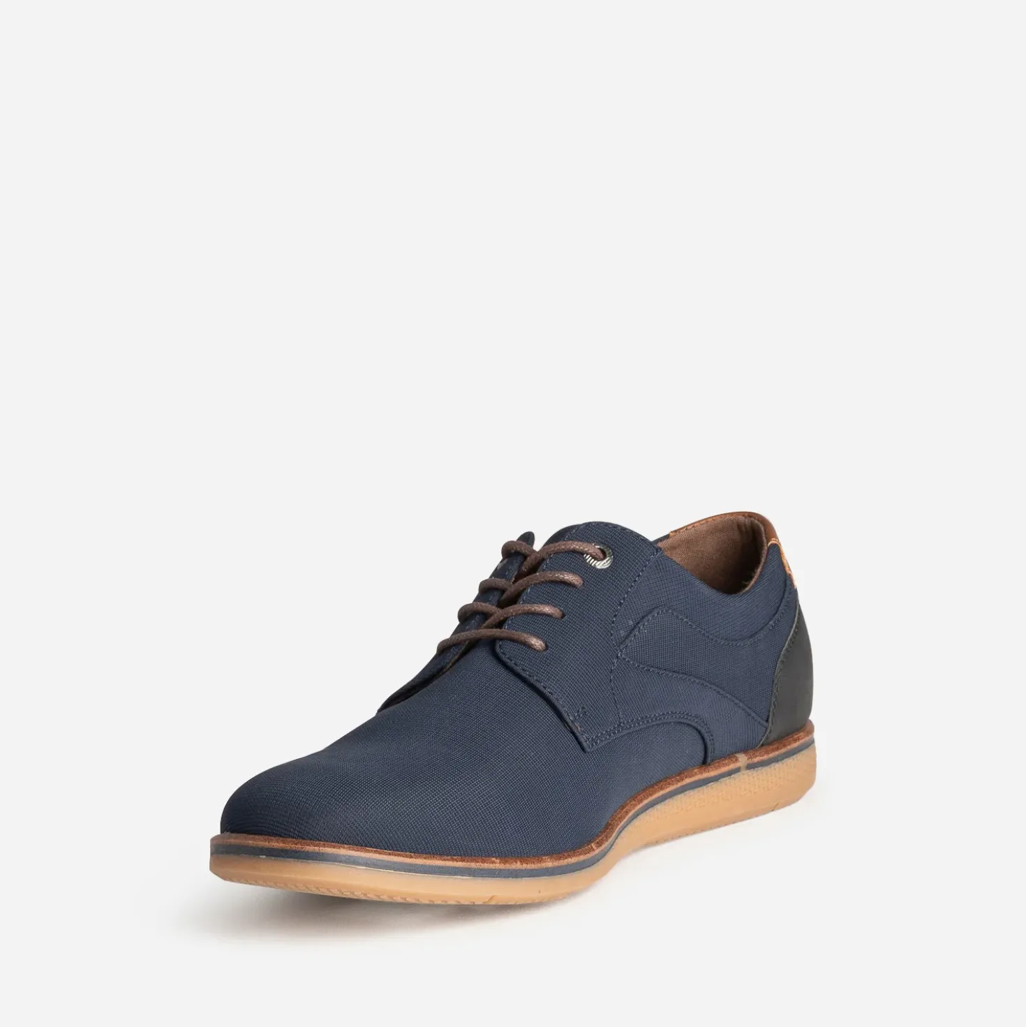 Derby confort bleu marine en textile rainuré