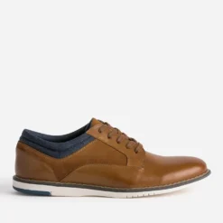 Derby confort camel mix cuir et textile