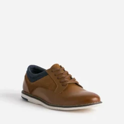 Derby confort camel mix cuir et textile