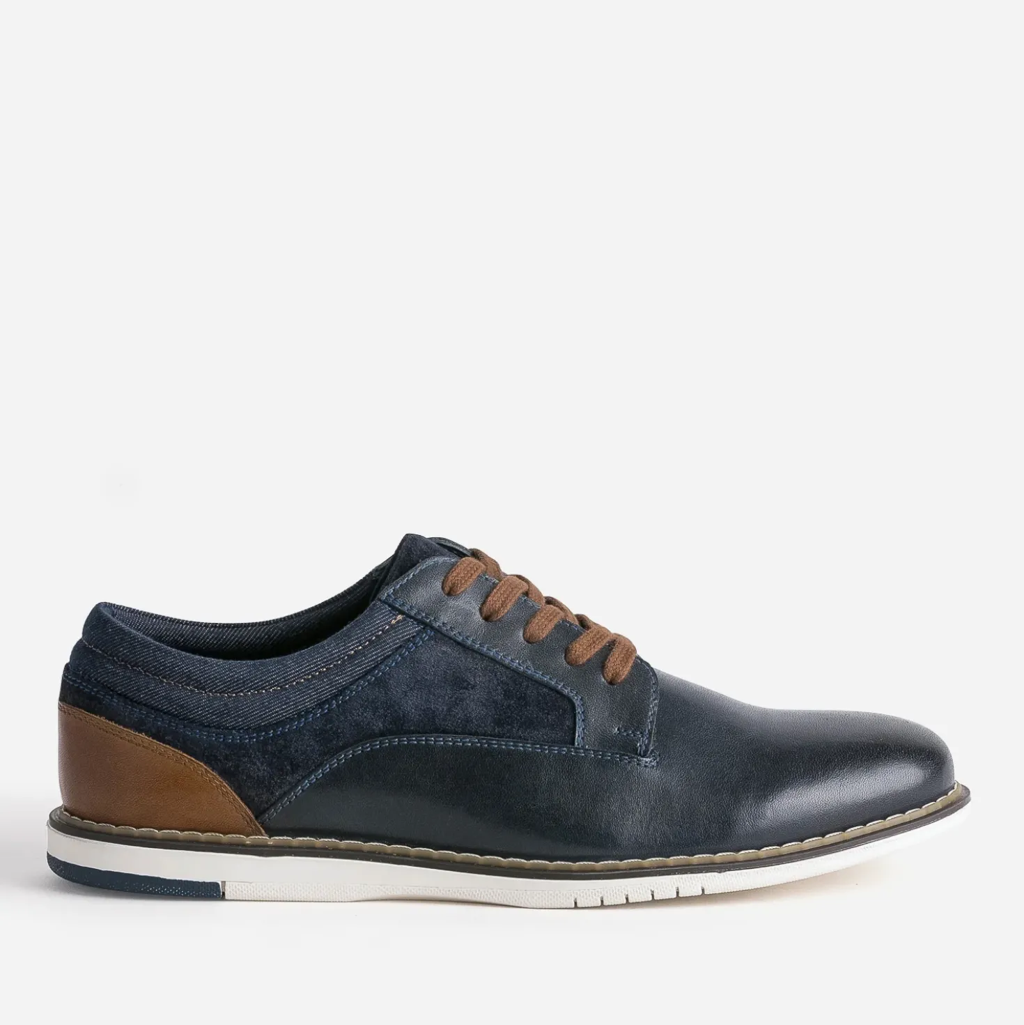 Derby confort marine mix cuir et textile