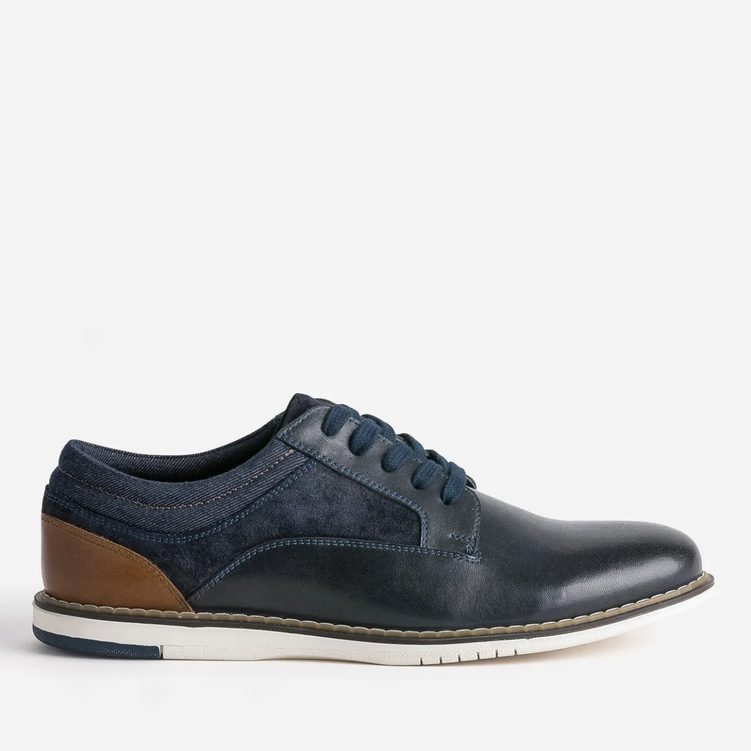 Derby confort marine mix cuir et textile