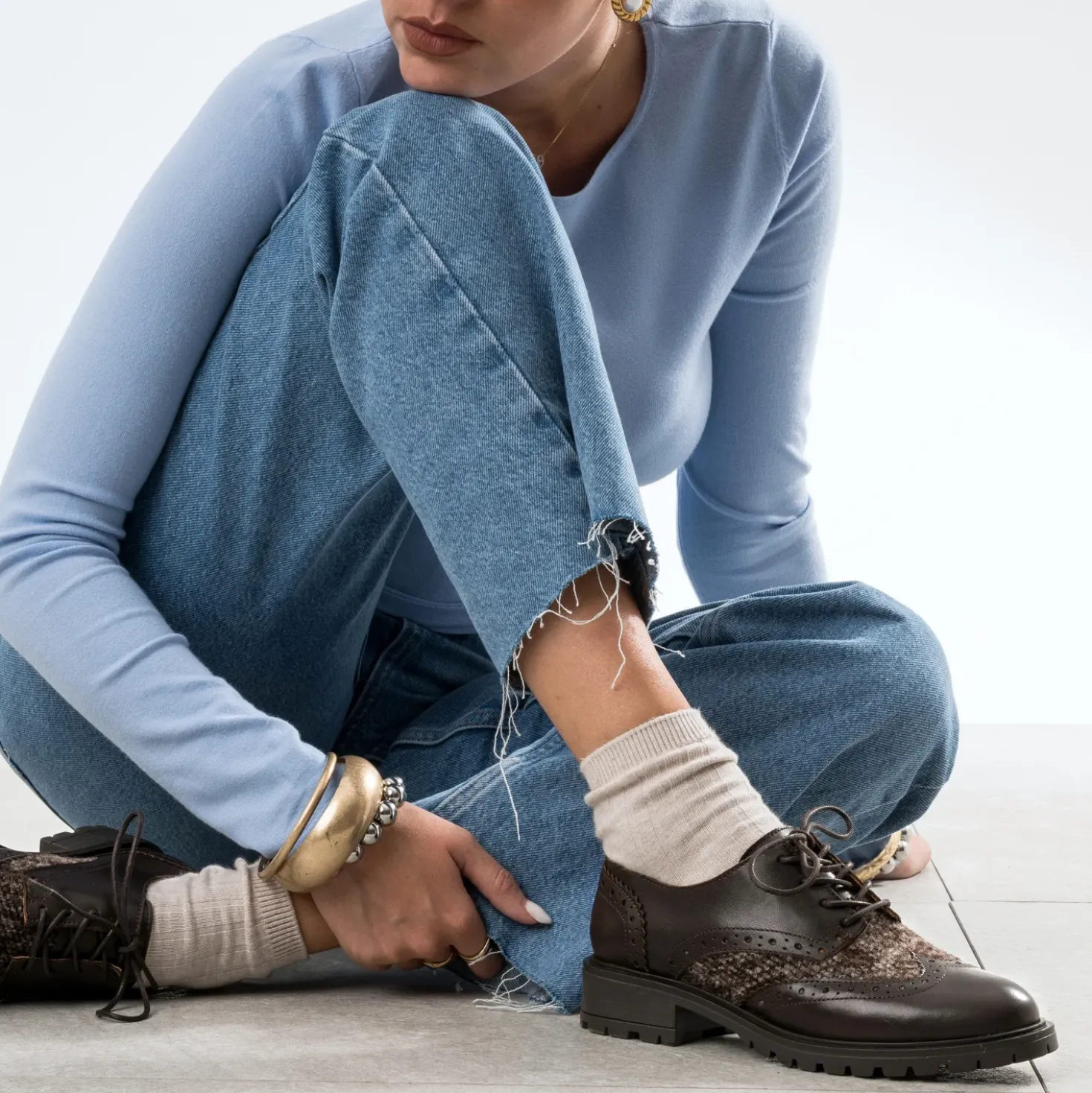 Derby marron cuir et effet tweed