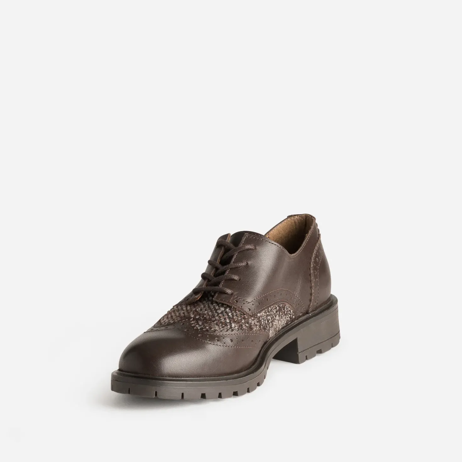 Derby marron cuir et effet tweed
