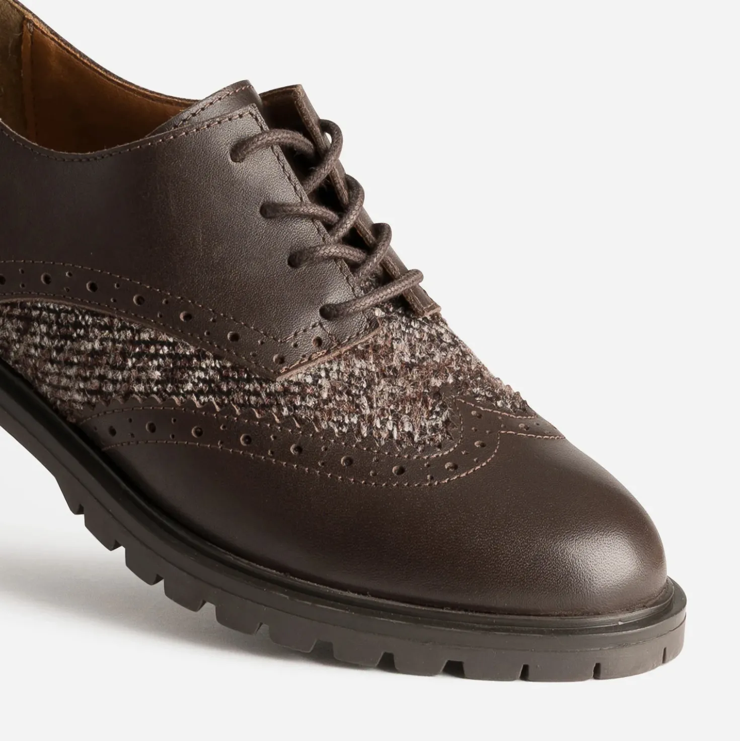 Derby marron cuir et effet tweed