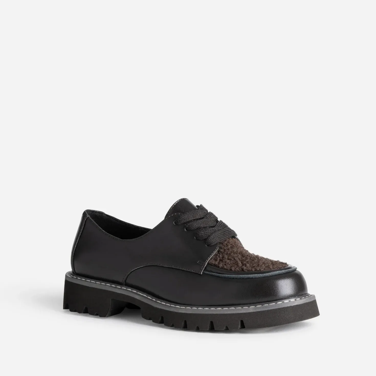 Derby marron cuir et sherpa
