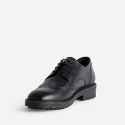 Derby noir cuir bout fleuri