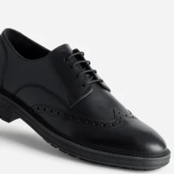 Derby noir cuir bout fleuri