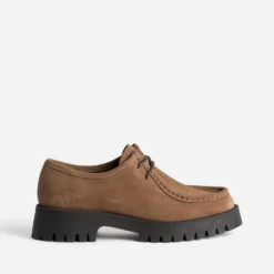 Derby plateau camel cuir velours