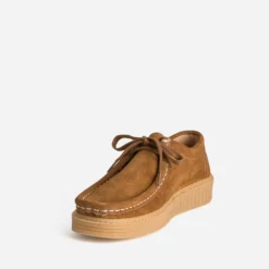 Derby plateau cognac cuir velours