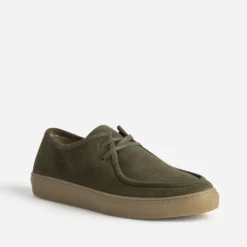 Derby plateau kaki cuir velours