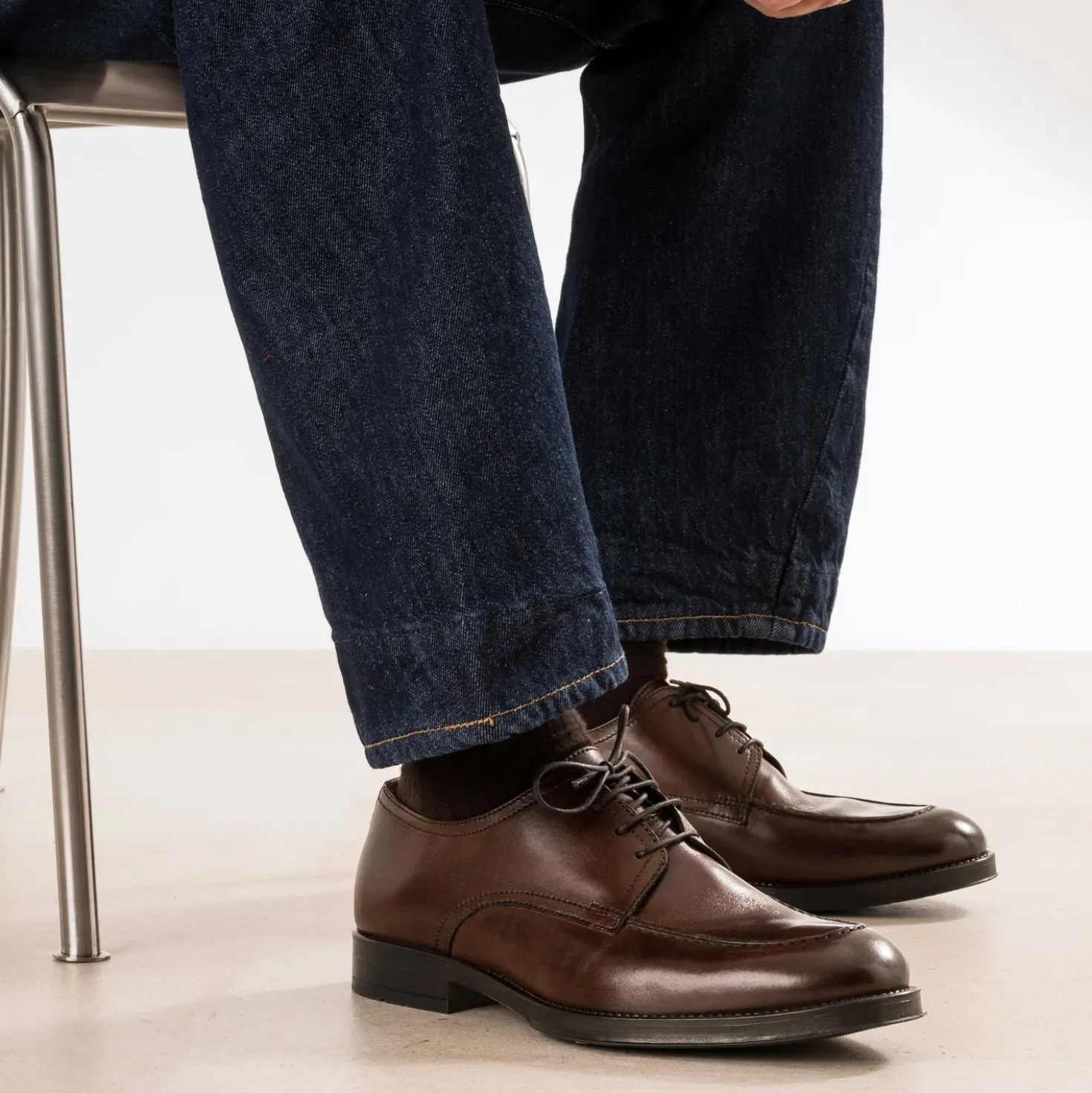 Derby plateau marron cuir