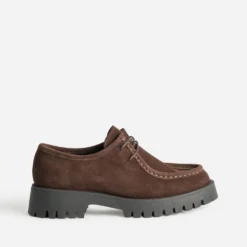 Derby plateau marron cuir velours
