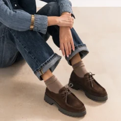 Derby plateau marron cuir velours