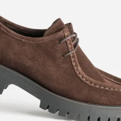 Derby plateau marron cuir velours