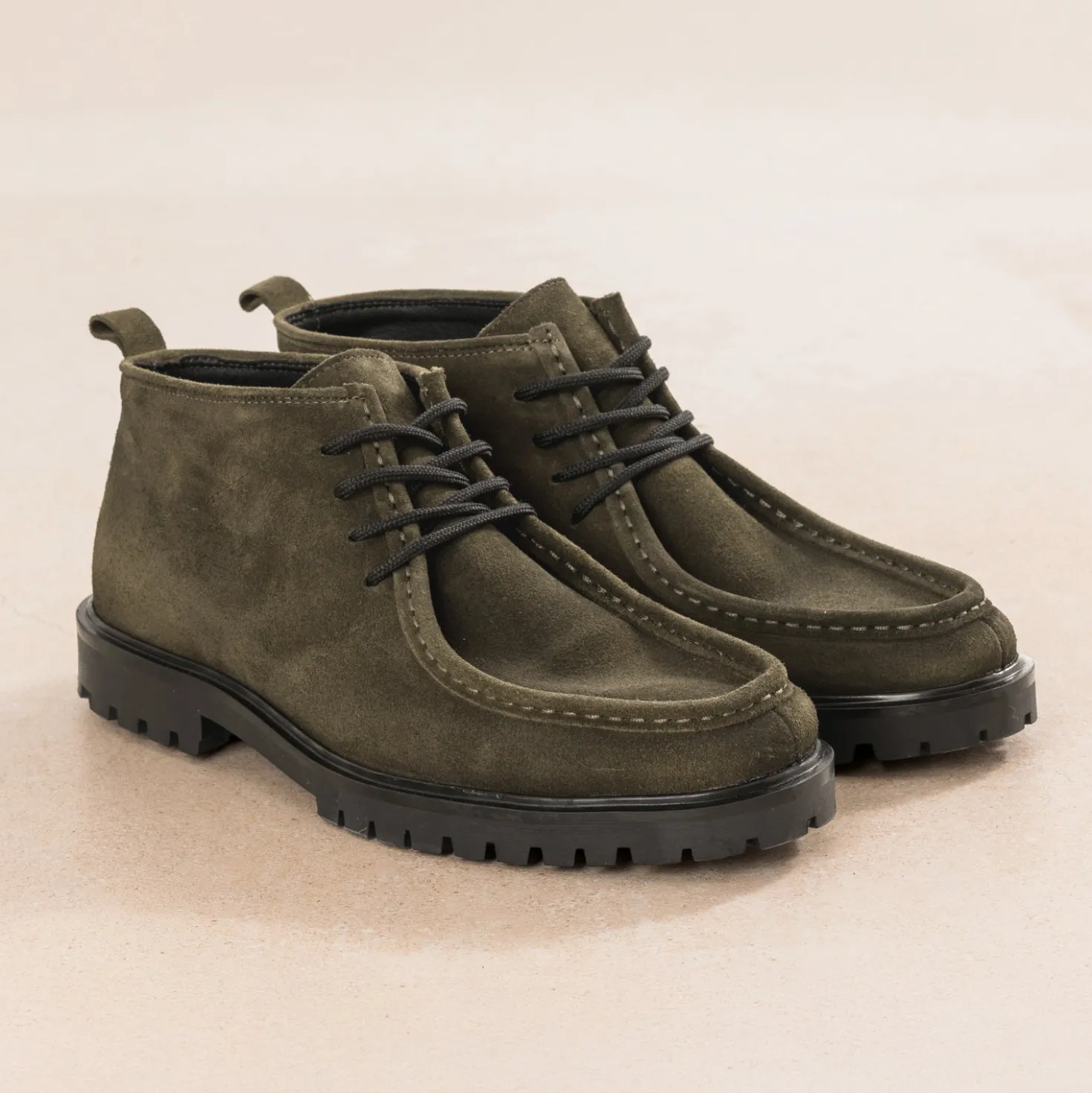 Derby semi-montant kaki cuir velours