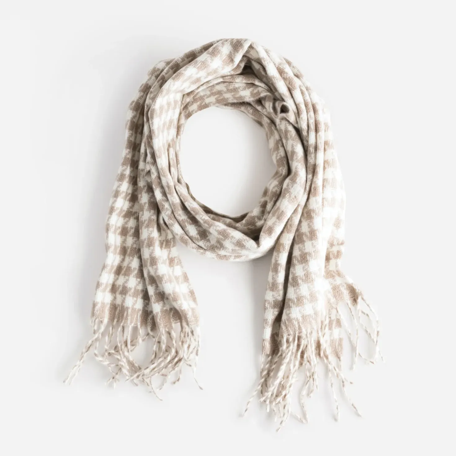 Echarpe beige et écru motif pied-de-coq