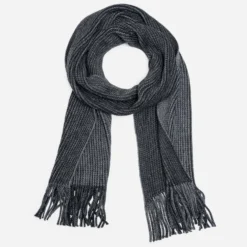 Echarpe homme grise et noire tricot à franges