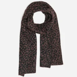 Echarpe marron tricot motif léopard