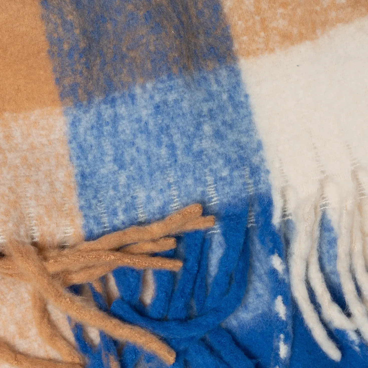 Echarpe TEXTO bleu, camel et écru
